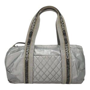 CHANEL Sports Hand Bag Coated Canvas Silver CC Auth